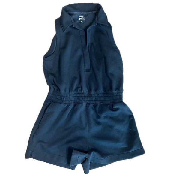 Abercrombie & Fitch YPB neoKNIT Black Polo Romper Shorts Elastic Waist Womens L - Picture 1 of 3